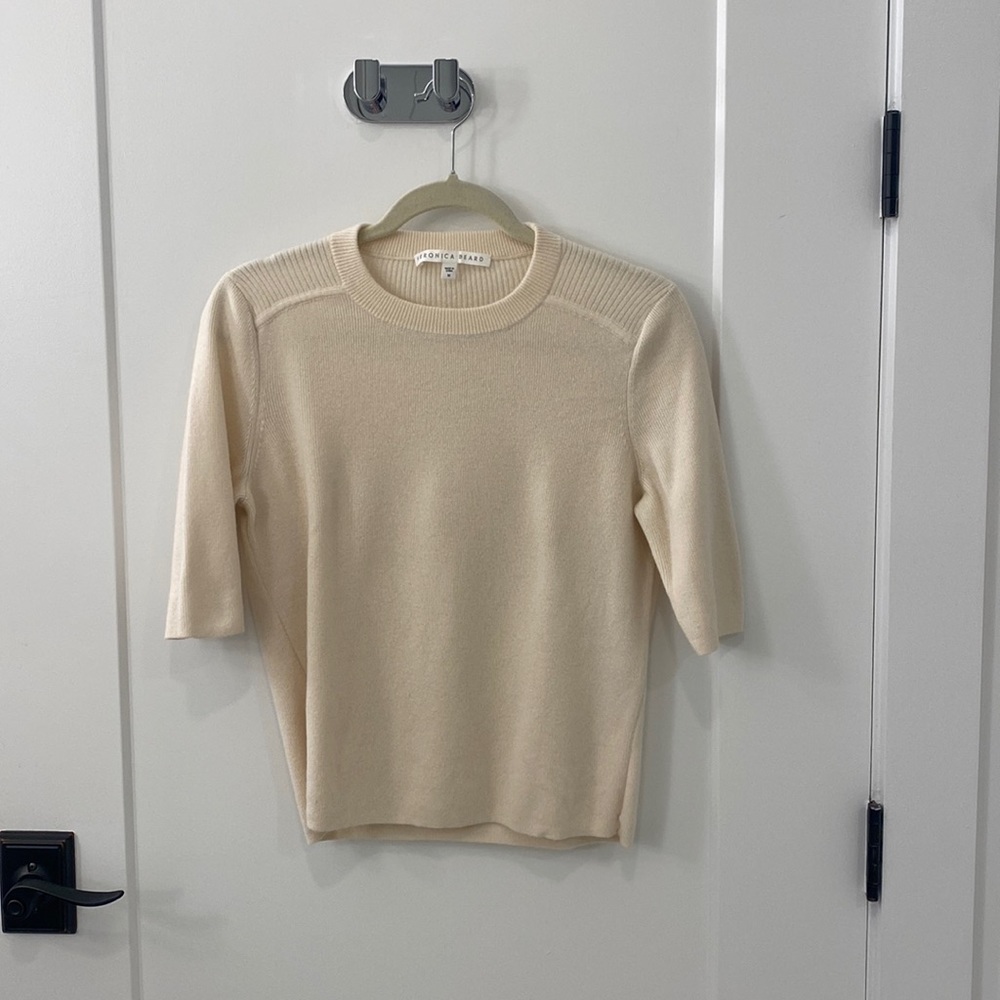 Veronica Beard Cashmere Creme Short Sleeve Sweater - M